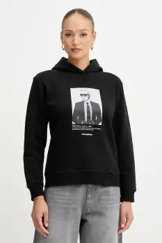 Karl Lagerfeld bluza culoarea negru, cu gluga, cu imprimeu, B1W20012 imagine