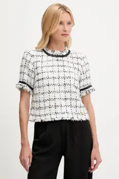 Karl Lagerfeld bluza din amestec de lana culoarea alb, cu imprimeu, A3W11028 imagine