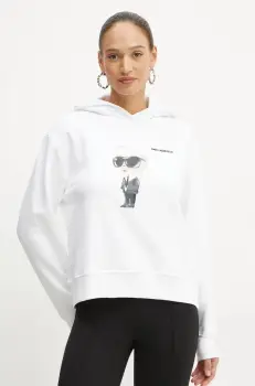 Karl Lagerfeld bluza femei, culoarea alb, cu gluga, cu imprimeu, A1W20083 imagine