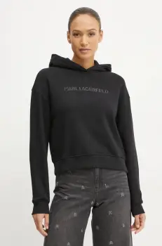 Karl Lagerfeld bluza femei, culoarea negru, cu gluga, cu imprimeu, A1W20044 imagine