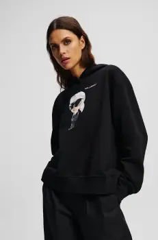 Karl Lagerfeld bluza femei, culoarea negru, cu gluga, cu imprimeu, A1W20083 imagine