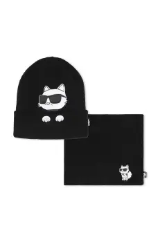 Karl Lagerfeld caciula si fular copii culoarea negru, Z30326 imagine