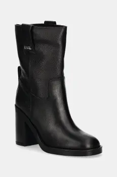 Karl Lagerfeld cizme de piele BROOKLYN femei, culoarea negru, cu toc drept, KL41874 imagine