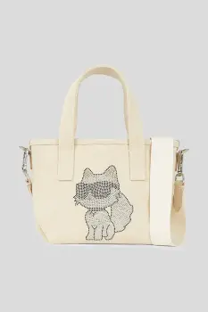 Karl Lagerfeld geanta de bumbac culoarea bej, A3W50115 imagine