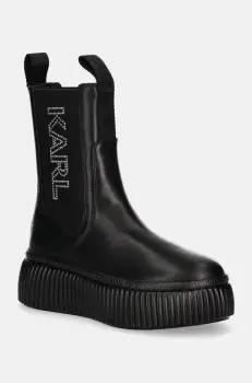 Karl Lagerfeld ghete chelsea de piele KREEPER femei, culoarea negru, cu platforma, KL42343 imagine