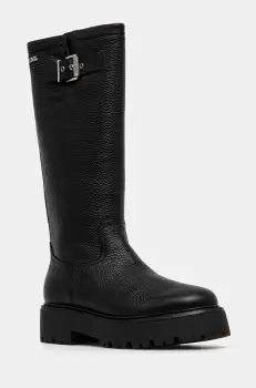 Karl Lagerfeld ghete de piele BURLY BIKER femei, culoarea negru, cu toc plat, KL43490W imagine