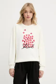 Karl Lagerfeld hanorac de bumbac culoarea bej, cu imprimeu, A3W20006 imagine