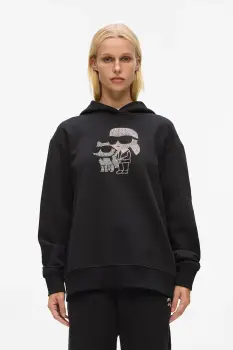 Karl Lagerfeld hanorac de bumbac culoarea negru, cu gluga, cu imprimeu, A4W20070 imagine