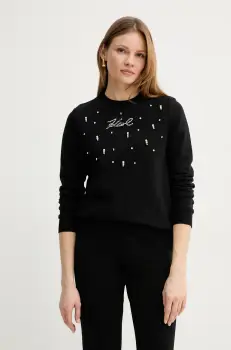 Karl Lagerfeld hanorac de bumbac culoarea negru, cu imprimeu, A2W20077 imagine