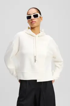 Karl Lagerfeld hanorac de bumbac femei, culoarea bej, cu gluga, uni, A2W20005 imagine