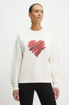 Karl Lagerfeld hanorac de bumbac femei, culoarea bej, cu imprimeu, A1W20045 imagine