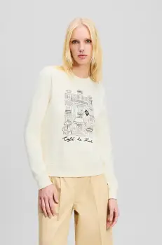 Karl Lagerfeld hanorac de bumbac femei, culoarea bej, cu imprimeu, A2W20057 imagine