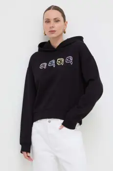 Karl Lagerfeld hanorac de bumbac femei, culoarea negru, cu gluga, cu imprimeu imagine