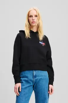 Karl Lagerfeld hanorac de bumbac femei, culoarea negru, cu gluga, cu imprimeu, A2W20072 imagine