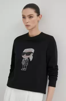 Karl Lagerfeld hanorac de bumbac femei, culoarea negru, cu imprimeu imagine