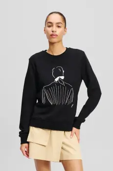 Karl Lagerfeld hanorac de bumbac femei, culoarea negru, cu imprimeu, A2W20056 imagine