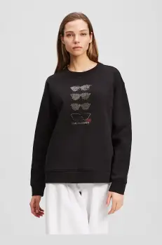 Karl Lagerfeld hanorac de bumbac femei, culoarea negru, cu imprimeu, A2W20068 imagine