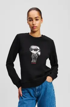 Karl Lagerfeld hanorac de bumbac femei, culoarea negru, cu imprimeu, A2W20071 imagine