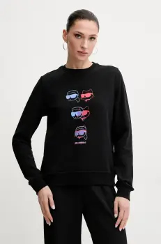 Karl Lagerfeld hanorac de bumbac femei, culoarea negru, cu imprimeu, A2W20076 imagine