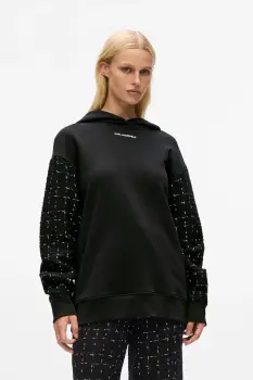 Karl Lagerfeld hanorac din amestec de lana pentru femei, negru, cu gluga si aplicatie A4W20064 imagine