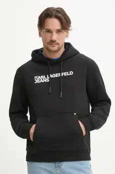 Karl Lagerfeld Jeans bluza barbati, culoarea negru, cu gluga, cu imprimeu, A2M20049 imagine