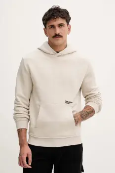 Karl Lagerfeld Jeans bluza culoarea bej, cu gluga, cu imprimeu, A4M20022 imagine