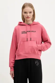 Karl Lagerfeld Jeans bluza culoarea portocaliu, cu gluga, cu imprimeu, A2W20053 imagine