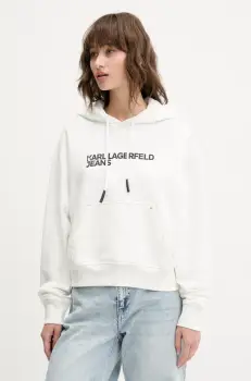 Karl Lagerfeld Jeans bluza femei, culoarea alb, cu gluga, cu imprimeu, A2W20053 imagine