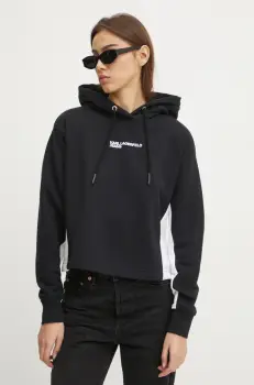 Karl Lagerfeld Jeans bluza femei, culoarea negru, cu gluga, cu imprimeu, A1W20017 imagine