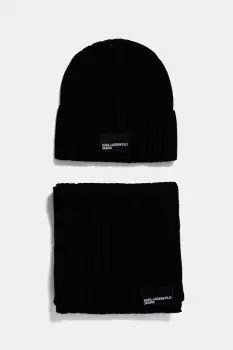Karl Lagerfeld Jeans caciula si esarfa din amestec de lana culoarea negru, A4W34000 imagine