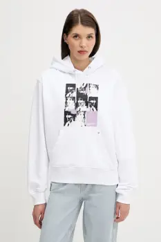 Karl Lagerfeld Jeans hanorac de bumbac culoarea alb, cu gluga, cu imprimeu, A3W20042 imagine