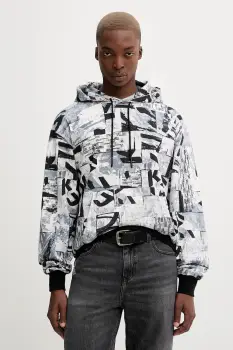 Karl Lagerfeld Jeans hanorac de bumbac culoarea alb, cu gluga, cu imprimeu, A4M20023 imagine