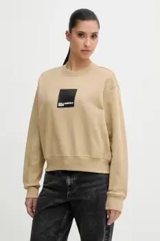 Karl Lagerfeld Jeans hanorac de bumbac culoarea bej, cu imprimeu, A1W20006 imagine