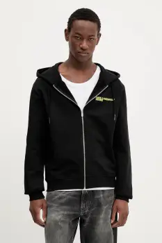 Karl Lagerfeld Jeans hanorac de bumbac culoarea negru, cu gluga, cu imprimeu, A3M20030 imagine