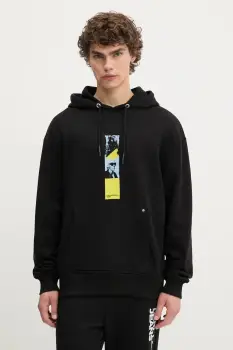 Karl Lagerfeld Jeans hanorac de bumbac culoarea negru, cu gluga, cu imprimeu, A3M20031 imagine