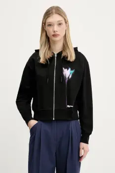 Karl Lagerfeld Jeans hanorac de bumbac culoarea negru, cu gluga, cu imprimeu, A3W20041 imagine