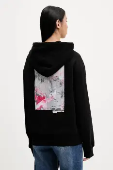 Karl Lagerfeld Jeans hanorac de bumbac culoarea negru, cu gluga, cu imprimeu, B1W20046 imagine