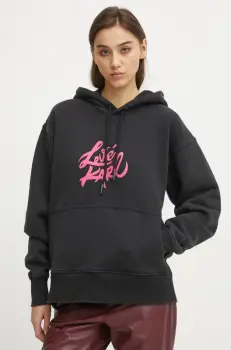 Karl Lagerfeld Jeans hanorac de bumbac femei, culoarea negru, cu gluga, cu imprimeu, A1W20093 imagine
