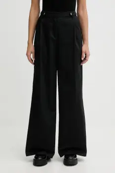 Karl Lagerfeld Jeans pantaloni de bumbac culoarea negru, lat, high waist, B1W10086 imagine