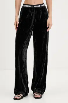 Karl Lagerfeld Jeans pantaloni de catifea culoarea negru, drept, high waist, A4W10135 imagine