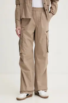 Karl Lagerfeld Jeans pantaloni femei, culoarea bej, drept, high waist, A1W10062 imagine