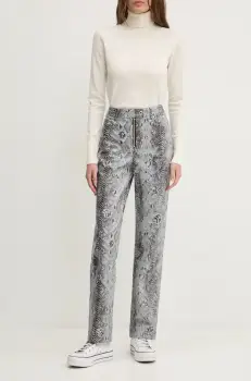 Karl Lagerfeld Jeans pantaloni femei, culoarea gri, drept, high waist, 246J1005 imagine