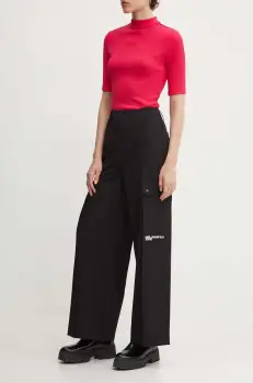 Karl Lagerfeld Jeans pantaloni femei, culoarea negru, drept, high waist, 245J1002 imagine