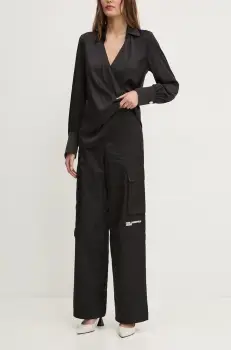 Karl Lagerfeld Jeans pantaloni femei, culoarea negru, lat, high waist, 246J1004 imagine