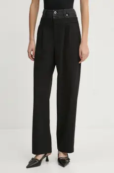 Karl Lagerfeld Jeans pantaloni femei, culoarea negru, lat, high waist, A1W10061 imagine
