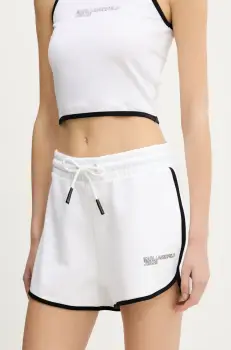 Karl Lagerfeld Jeans pantaloni scurti din bumbac femei, culoarea alb, uni, high waist, A2W10095 imagine