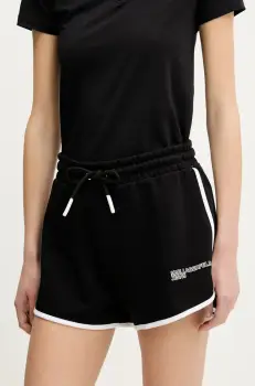 Karl Lagerfeld Jeans pantaloni scurti din bumbac femei, culoarea negru, uni, high waist, A2W10095 imagine