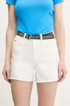 Karl Lagerfeld Jeans pantaloni scurti din denim femei, culoarea alb, uni, high waist, A2W10039 imagine