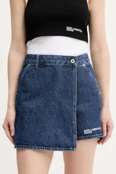 Karl Lagerfeld Jeans pantaloni scurti jeans culoarea bleumarin, uni, high waist, A3W10133 imagine