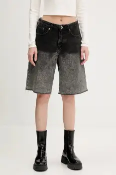 Karl Lagerfeld Jeans pantaloni scurti jeans culoarea gri, cu imprimeu, high waist, A3W10131 imagine